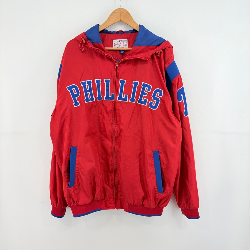 G-III Sports Philadelphia Phillies MLB Hooded Windbreaker Jacket Red Blue Mens L
